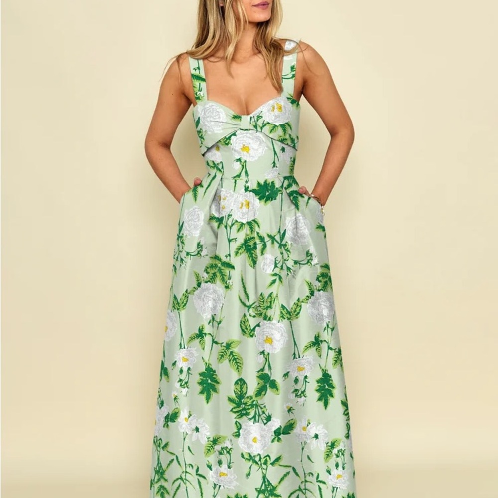 LulaKate Grace Dress in Camellia Jacquard Celadon